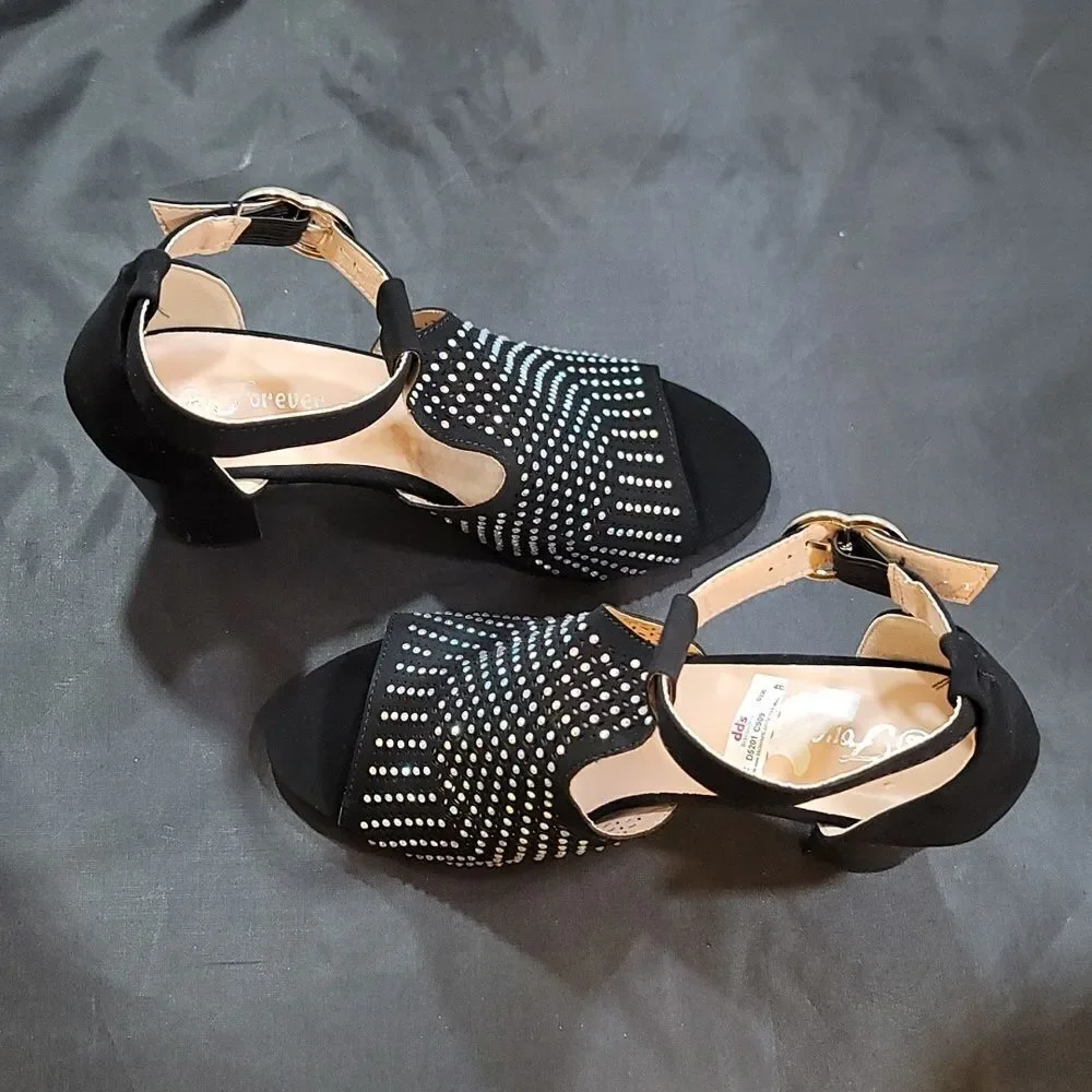BRAND NEW FOREVER T-STRAP SHINY STUDDED EMBELLISHMENTS OPEN TOE BOOTIE